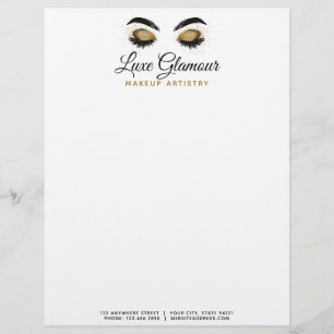 Glamourous Gold Eye Lashes Makeup Artist Beauty Ba Custom Letterhead