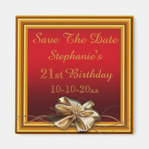 Glamourous Gold Frame & Faux Bow 21st Birthday Magnet