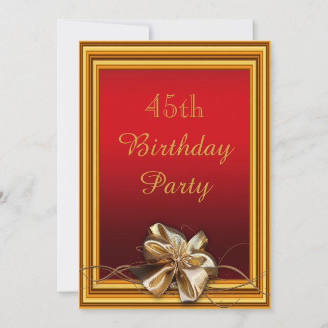 Glamourous Gold Frame & Faux Bow 45th Birthday Invitation (Front)