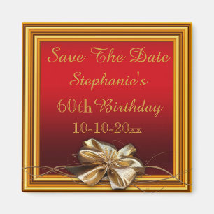 Glamourous Gold Frame & Faux Bow 60th Birthday Magnet