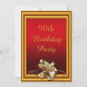 Glamourous Gold Frame & Faux Bow 90th Birthday Invitation