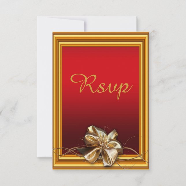Glamourous Gold Frame & Faux Bow RSVP Card (Front)