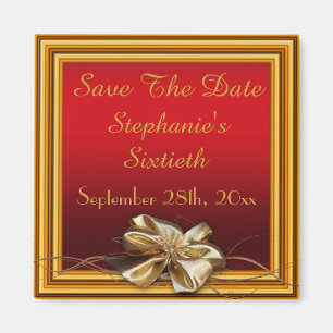 Glamourous Gold Frame & Faux Bow Sixtieth Magnet