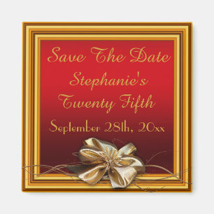 Glamourous Gold Frame & Faux Bow Twenty Fifth Magnet