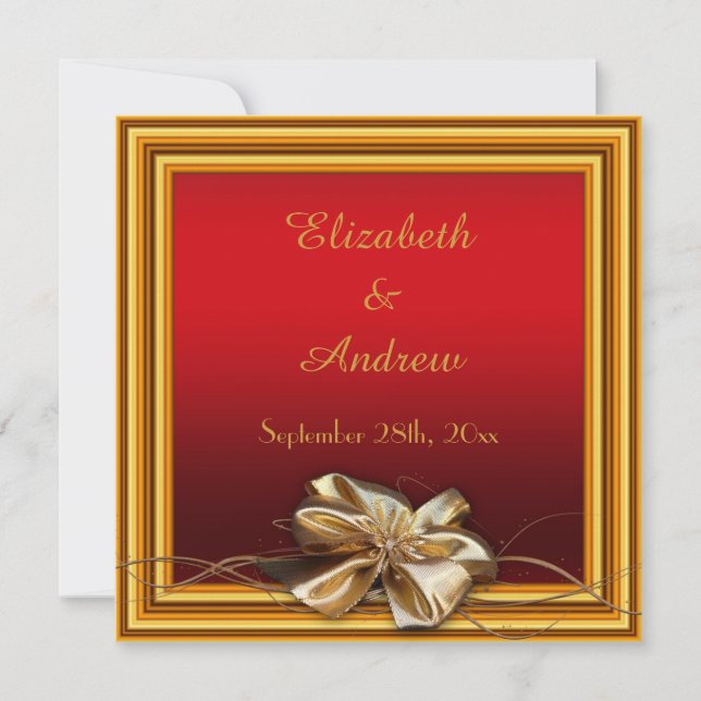 Glamourous Gold Frame & Faux Bow Wedding Invitation (Front)