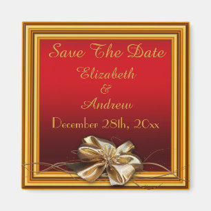 Glamourous Gold Frame & Faux Bow Wedding Magnet