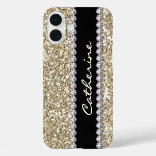 Glamourous Gold Glitter and Gems, Personalised iPhone 16 Plus Case