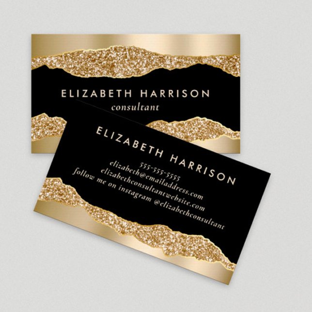 Glamourous Gold Glitter Black Business Card (Creator Uploaded)