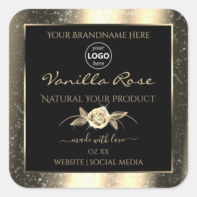 Glamourous Gold Glitter Black Product Labels Logo (Front)