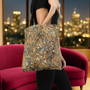 Glamourous Gold Glitter Blue Green Sparkly Sequins Tote Bag