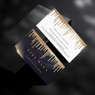 Glamourous Gold Glitter Drip Dark Ink Monogram Gla Business Card