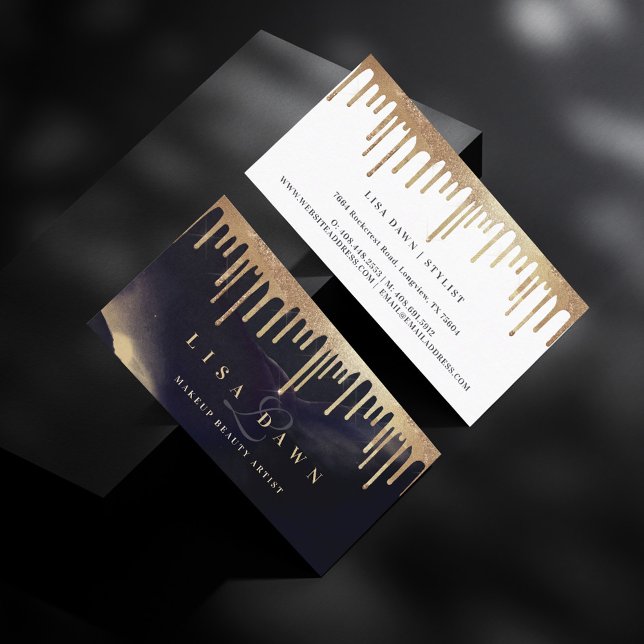 Glamourous Gold Glitter Drip Dark Ink Monogram Gla Business Card (Glamorous Gold Glitter Drip Dark Ink Monogram Glam Business Card)