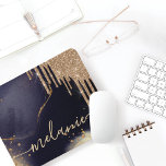Glamourous Gold Glitter Drip Dark Ink Script Name Mouse Pad<br><div class="desc">An elegant and glamourous mouse pad. The design features a dark moody ink texture background with accents of gold. A faux glitter drip graphic is added to the top of the mouse pad that's customised with your name in a stylish script.</div>