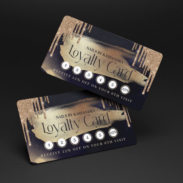 Glamourous Gold Glitter Drip Navy & Gold Loyalty Business Card (Glamorous Gold Glitter Drip Navy & Gold Loyalty Business Card)