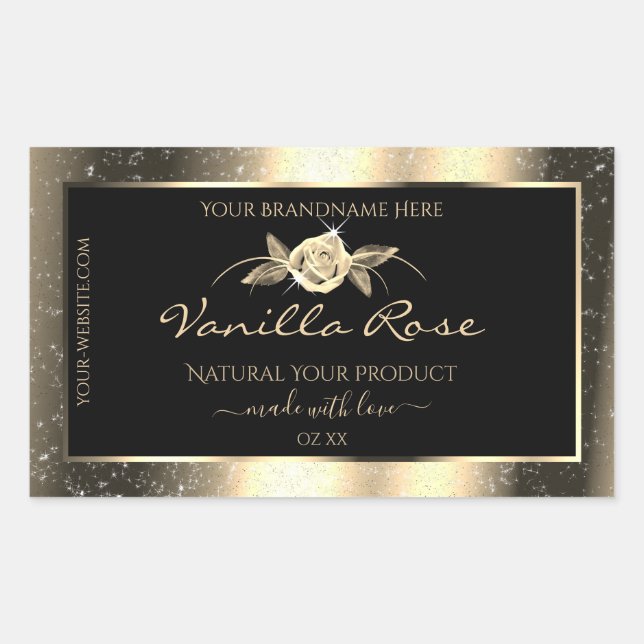 Glamourous Gold Glitter Floral Black Product Label (Front)