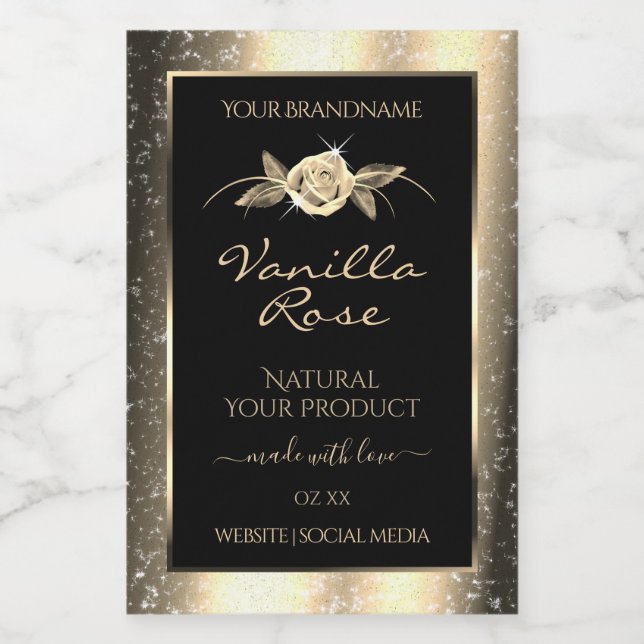 Glamourous Gold Glitter Floral Black Product Label (Single Label)