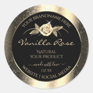 Glamourous Gold Glitter Floral Black Product Label