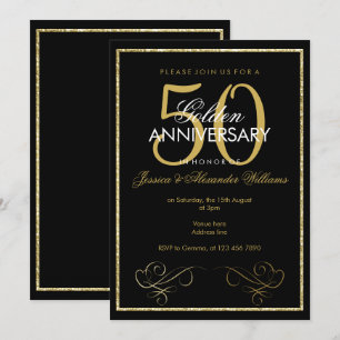 Glamourous Gold Glitter Frame 50th Wedding Invitation