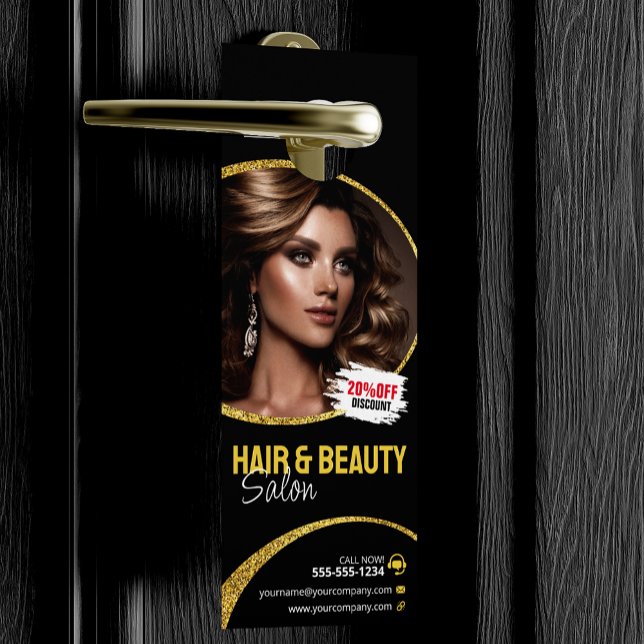 Glamourous Gold Glitter Hair Stylist Beauty Salon Door Hanger (Creator Uploaded)