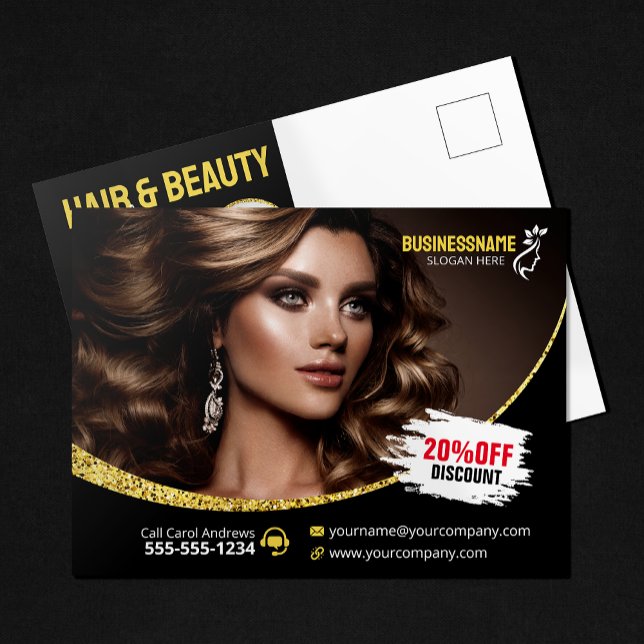 Glamourous Gold Glitter Hair Stylist Beauty Salon Postcard (Creator Uploaded)