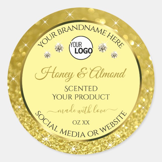 Glamourous Gold Glitter Product Label Logo Diamond (Front)