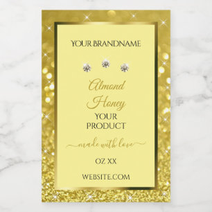 Glamourous Gold Glitter Product Labels Rhinestones