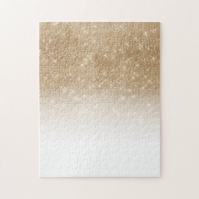 Glamourous Gold Glitter Sequin Ombre Gradient Jigsaw Puzzle (Vertical)