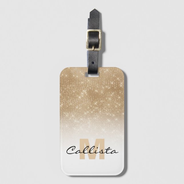 Glamourous Gold Glitter Sequin Ombre Monogram Luggage Tag (Front Vertical)