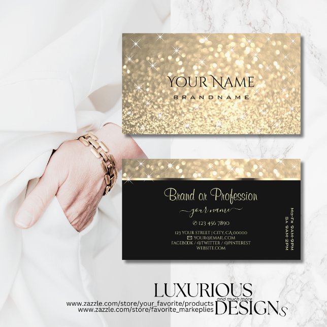 Glamourous Gold Glitter Sparkle Stars Opening Hour Business Card (Creator Uploaded)