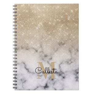 Glamourous Gold Glitter White Marble Ombre Monogra Notebook
