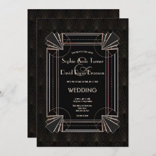 Glamourous Gold Great Gatsby Art Deco 20s Wedding Invitation