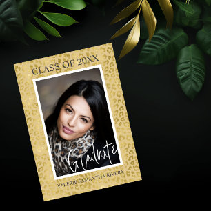 Glamourous Gold Leopard Print Photo Graduation Invitation