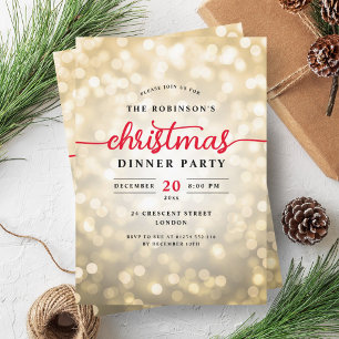Glamourous Gold Lights Christmas Dinner Party  Invitation