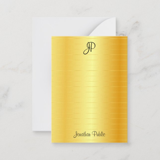 Glamourous Gold Look Handwriting Script Monogram Card (Front)