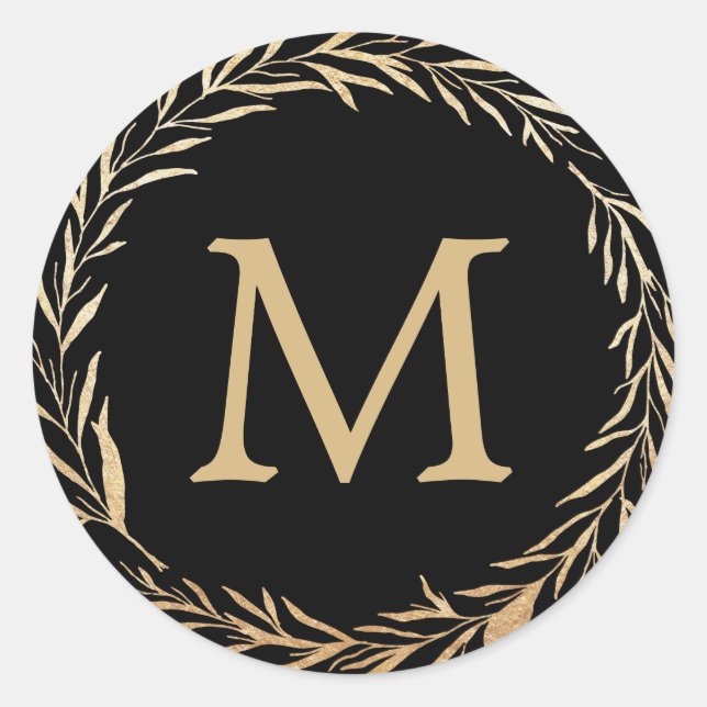 Glamourous Gold Monogram Classic Round Sticker (Front)