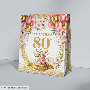 Glamourous Gold Number 80th Birthday Floral Bag