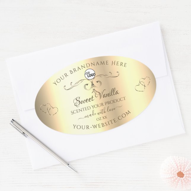 Glamourous Gold Product Labels Ornate Hearts Logo (Envelope)