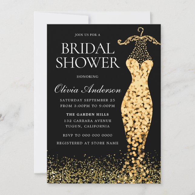 Glamourous Gold Sparkle Dress Bridal Shower Invitation (Front)
