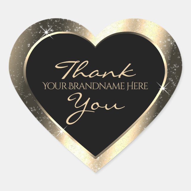 Glamourous Gold Sparkle Glitter Frame Thank You Heart Sticker (Front)