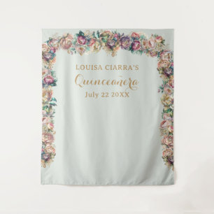Glamourous Gold Sparkle Peony Quinceanera  Tapestry