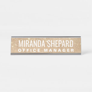 Glamourous Gold Sparkly Glitter Foil Ombre Desk Name Plate