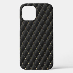 Glamourous Gold Studded Black Quilted Pattern iPhone 12 Case