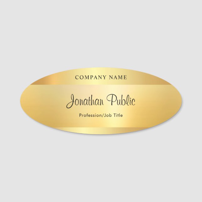 Glamourous Gold Template Calligraphed Script Moder Name Tag (Front)