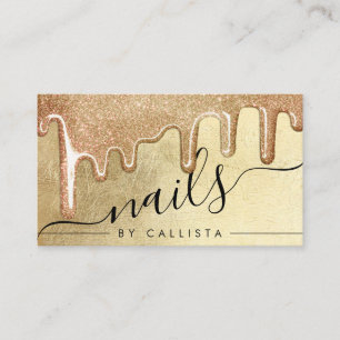 Glamourous Gold Thick Glitter Drips Nails Business Card