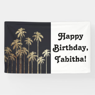 Glamourous Gold Tropical Palm Trees on Black Banner