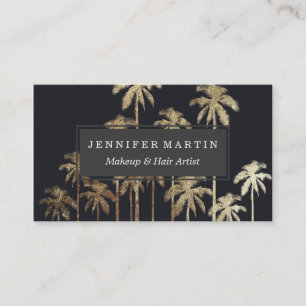 Glamourous Gold Tropical Palm Trees on Black Business Card
