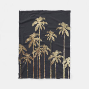 Glamourous Gold Tropical Palm Trees on Black Fleece Blanket