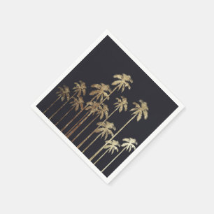Glamourous Gold Tropical Palm Trees on Black Napkin