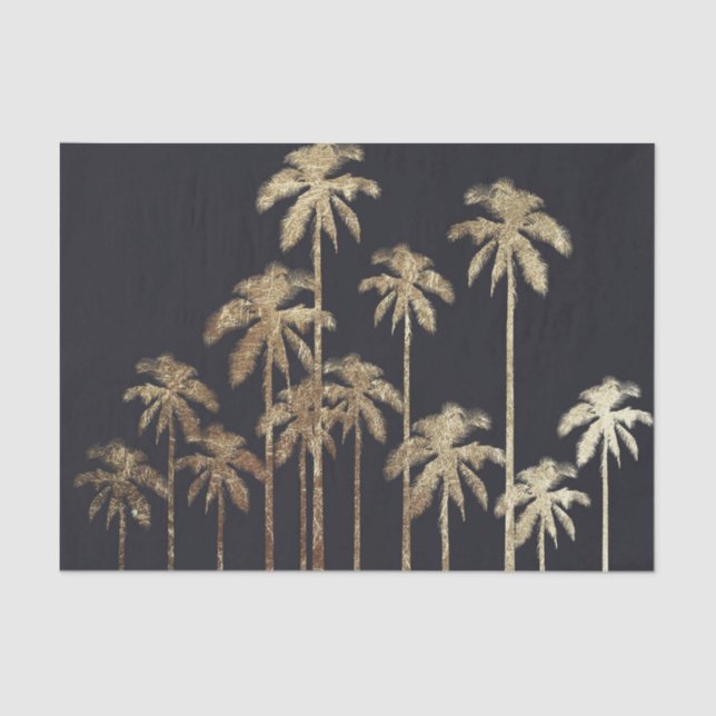 Glamourous Gold Tropical Palm Trees on Black Tissue Paper (Front)