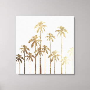 Glamourous Gold Tropical Palm Trees on White Canvas Print